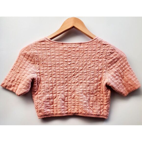 Free People FP BEACH Boho Top XS Soft Peach Crop Stretch Quilt Rib Base Short - Picture 5 of 11